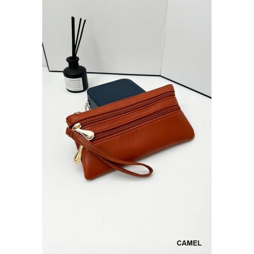 VEGAN LEATHER TRIPLE ZIP WRIST WALLET CLUTCH PURSE - Picture 5 of 8